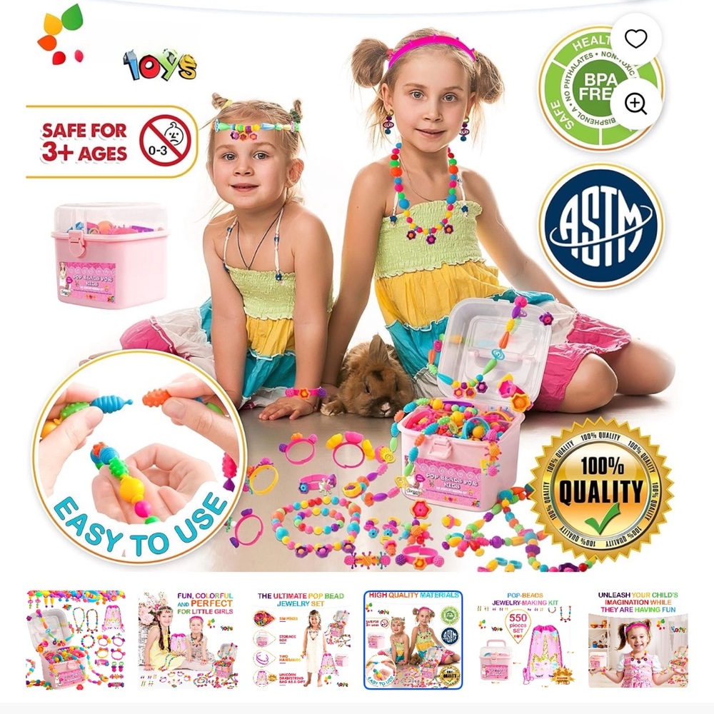 Pop Beads Kit for Girls, 513 Pieces- Create Bracelets,Rings,Necklaces- Fun DIY